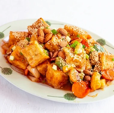 Malaysian tofu with peppers and onions in a sweet savoury sauce at Szechuan Kitchen on Broadway Avenue, Saskatoon